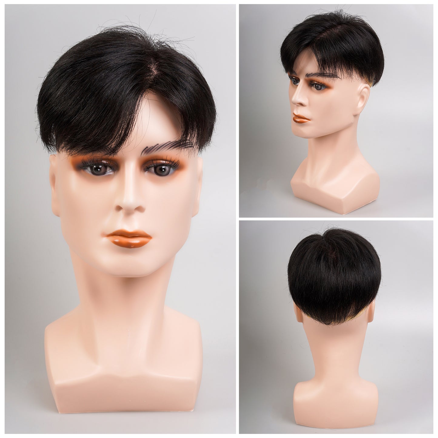 メンズ用　人毛ウィッグ　総手植え ヘアピース　トップカバー　左分け　部分ウィッグ　男性用　紳士用　白髪カバー　薄毛　円型脱毛症　頭頂部　増毛